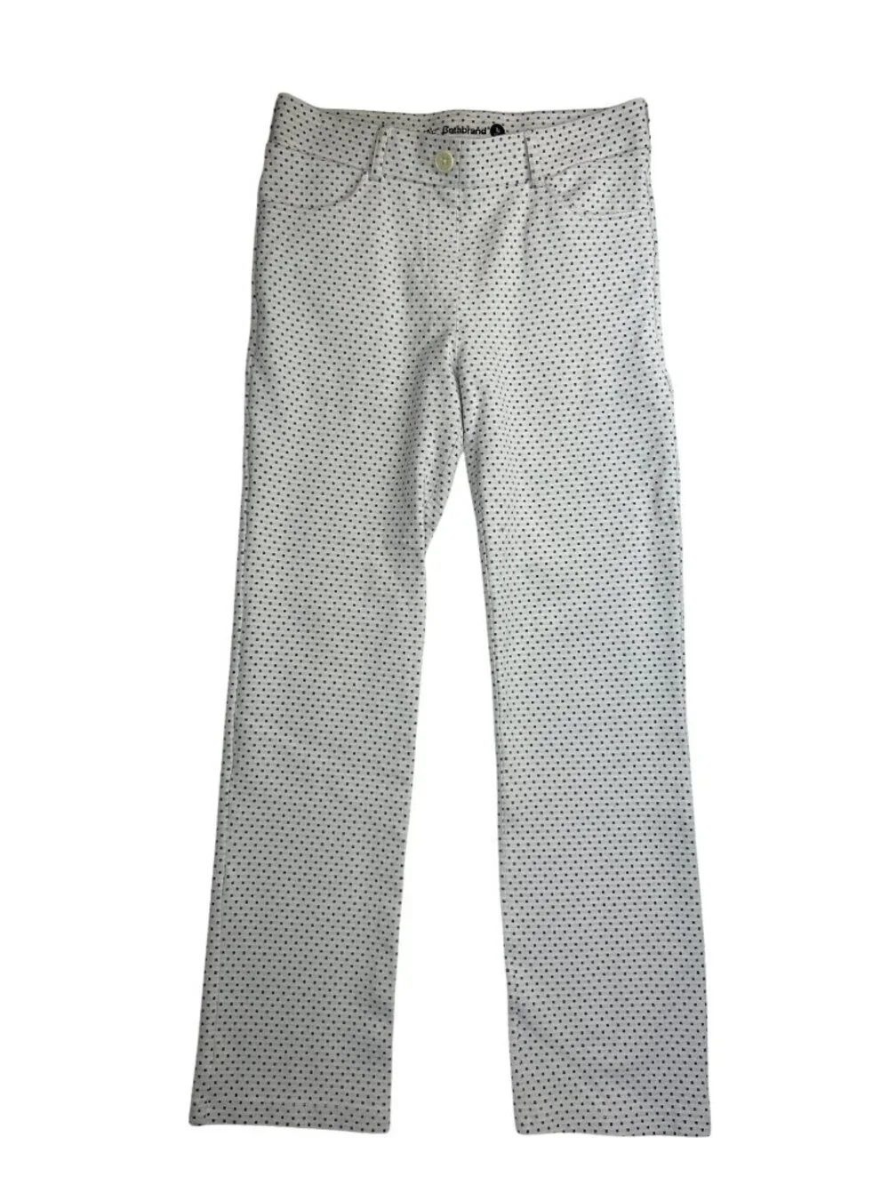 Betabrand Women's M Straight-Leg Pants White Micro Squares Stretch Hidden Pocket